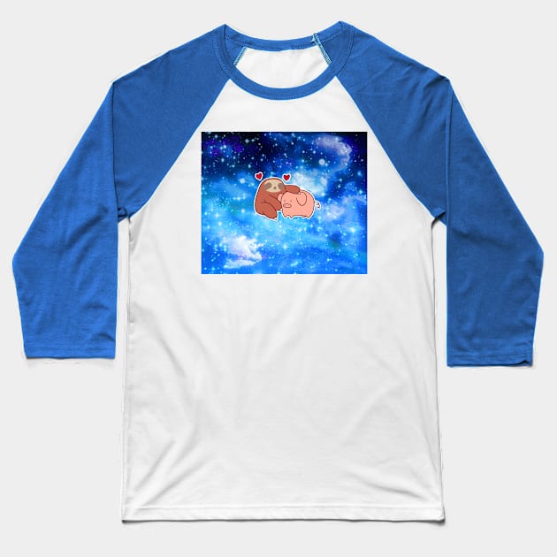 Sloth Loves Pig Night Sky Baseball T-Shirt by saradaboru